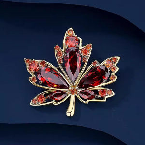 New Arrival Jing Red Maple Brooch High-End Womens Exquisite Crystal Maple Leaf Corsage Niche Design Pin Suit Ornament