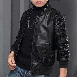 Boys Coats Autumn Winter Fashion Korean Childrens Plus Velvet Warming Cotton PU Leather Jacket For 3-8Y Kids Jacket Outerwear