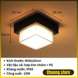 Đèn ốp trần trang trí mái hiên ban công hành lang khung nhôm cao cấp chống nước IP65