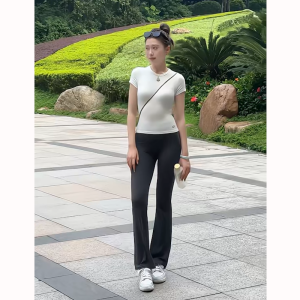 Slim Fit Yoga Pants Womens High Waist Tummy Control Butt Lifting Stretchy Micro Flared Eighteen Shorts Elastic Thin Model