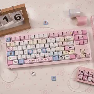 Bộ Keycap PBT Cherry Profile 143 Phím Pink Kitten In Chuyển Nhiệt Kèm Biểu Tượng Cảm Xúc Dành Cho Bàn Phím Cơ MX