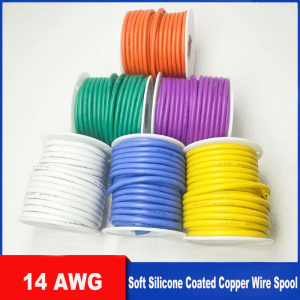 14 AWG Silicone Wire Reel (32.8 ft) 14 awg Ultra-Flexible High-Temperature Tin-Plated Copper Cable 10 Colours 600V 200°C