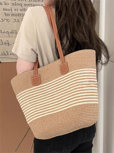 Beach Vacation Large Capacity Straw Woven Bucket Shoulder Bag for Women Summer Fresh Sweet Style Casual Shopping Bag