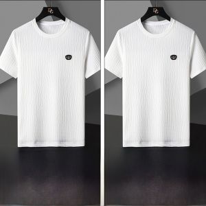 ROMON | เสื้อยืดแขนสั้นผ้าลินินฤดูร้อนสำหรับผู้ชาย คอตั้ง เสื้อผ้าทำงานสไตล์จีน แขนยาว 2 ชิ้น ผ้าไหมน้ำแข็ง แฟชั่นสำหรับเยาวชน