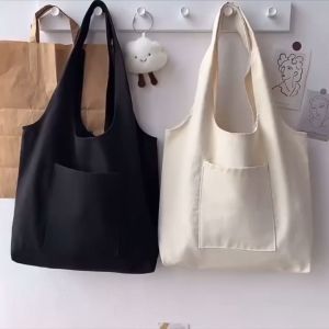 Women Bag The New Canvas Bag Korean Version High Capacity Shoulder Bags All-Match Tote Bag Grocery Bag  Shopping Bag Tuition Bag Tuisyen Beg Fashion Beg Plain Colour shopping shoulder Bag 女生背包 麻包袋 帆布袋 补习袋 包包