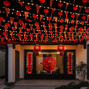 Outdoor Wedding Flags Rural Yard Small Red Banner Decorative Colorful Bunting Outdoor Pathway Guide Wedding Celebration Lights