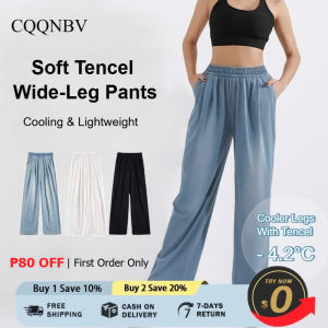 CQQNBV Korean Tencel Wide-Leg Pants for Women High-Waist Loose Fit Summer Trousers Lightweight Flowy Casual Pants Summer pants for ladies PH Soft Corduroy Style for Daily WearMay Bulsa Pang Work or GalaS-XL-YZ025