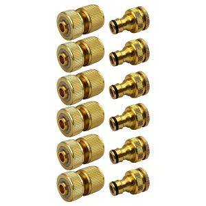 6/12pcs EU Standard Aluminum Hose Connector Set - 1/2 & 3/4 Tap Fitting + 1/2(13-16mm) Quick Connect for Garden Pipes