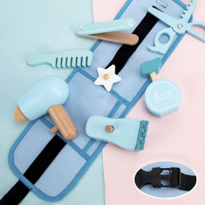Kids Pretend Play Toy Wooden Simulation Hair Cutting Bag Role Playing Educational Toys 3-6 Year Old Childrens Waist Bag Set