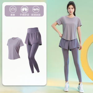 Lightweight Breathable Womens plus Size Fitness Suit Spring Summer Loose Yoga Shorts Sleeve Jumping Exercise Fitness Clothes