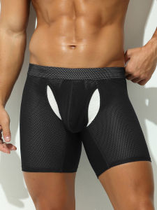 Supportive Open Fly Front Boxer Shorts Mens Stretch Long Leg Sport Boxers Breathable Mesh Fly Zone Moisture-Wicking Underwear
