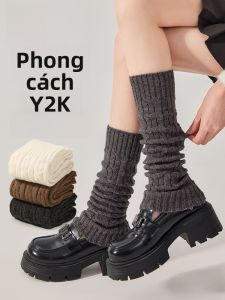 MiiOW | Tất dài đến đầu gối màu xám dày dặn cho nữ mùa đông giữ ấm chân dài đến đầu gối tất dài bằng vải dệt kim