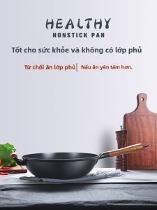 ZHONGFU | Non-Coated Cast Iron Wok Flat Bottom Pan