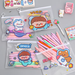 【Back to School Season】3pcs Transparent Waterproof Zipper Zipper Document Bag Cartoon Astronaut