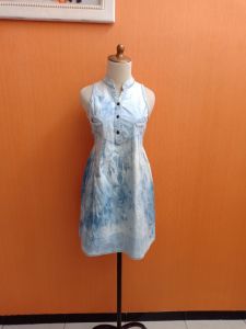 mini midi dress wanita biru muda putih VATICK & JOBR cewek S M kutung tye dye cute santai