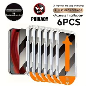6 Pcs Privacy Tempered Glass Screen Protector Compatible With Iphone 16 15 14 13 12 11 X XS XS MAX XR Automatic Dust Removal