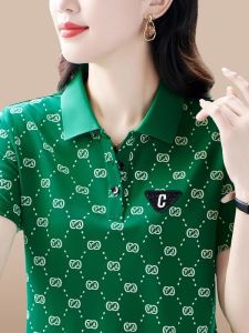 HUAXUNRAN | Loose Print Collar Womens Short Sleeve Polo Shirt
