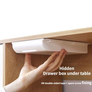 New Under-table Drawer Storage Box Concealed Adhesive Storage Box Fixed Square Office Stationery Makeup Pen Organizer Box