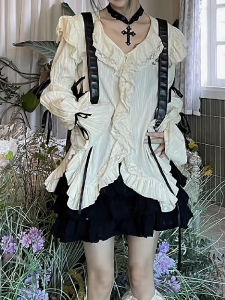 Áo Sơ Mi Ren Thắt Nút Bướm Áo Cánh Tay Bồng Thêu Viền Ren Tua Rua Đuôi Bướm Y2K Thời Trang Nữ Mùa Xuân 2024