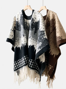WEIAI | Womens Double-Sided Cloak Coat Luxury Blanket Shawl Outerwear Medium-Length Oversized Trendy Tassel Top For Autumn Winter