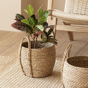 Rustic Woven Grass Basket with Handle