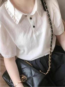 Áo Thun Polo Cotton Nguyên Chất Dáng Rộng Tay Ngắn Cổ Bẻ Mùa Hè Cho Nữ Thiết Kế Thanh Lịch Áo Thun Tay Ngắn Áo Thun Thường Ngày