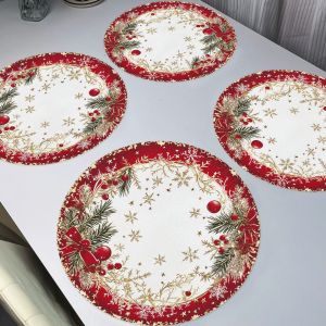 VIKAMA 4-Piece Christmas Pinecone Berry Placemat Set for Holiday Home Dinners and Western-Style Restaurant Decor - Round