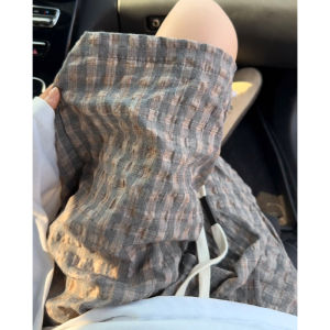 Quần Short Kẻ Caro Vải Bong Bóng Màu Nâu Cho Nam Mùa Hè Quần Dài Năm Điểm Rộng Rãi Ống Đứng Phong Cách Mỹ Quần Bó Mỏng