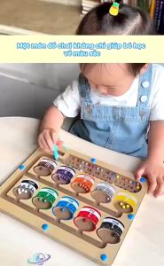 Bảng gỗ mê cung nam châm Montessori giúp bé phân biệt màu sắc và số đếm đồ chơi tư duy cho bé từ 3 tuổi