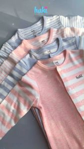 Bộ body kẻ dài tay cài giữa phối nửa thân cho bé sơ sinh - 1 tuổi HAKI BB029 (2.5-10kg) + Set áo liền quần chất liệu cao cấp xuất khẩu Canada siêu mềm mịn bodysuit cho bé trai bé gái baby bodysuit bamboo fabric