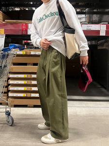 DAVID&ME | Military Green Retro High-class Loose Trousers