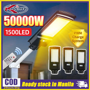 KUCHV Solar Light 50000W LED Solar Street Lights Solar Integrated Street Light Solar Lights Warm White Solar Light with Remote Security Wireless Waterproof Solar Flood Light for Yard Fence Garden Patio Front Door Shed Deck [COD]