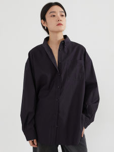 Loose Pure Cotton Shirt Jacket Womens Spring Autumn Lazy Style Design Internal Matching Blue Black Top Fashion Ladies Shirt