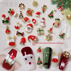Manicure Christmas Alloy Ornament Metal Snowflake New Year Christmas Tree Old Man Bell Elk Three-Dimensional Cartoon Nail Crystal