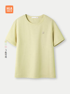 Fashionable Casual Short Sleeve T-Shirt Elastic round Neck Straight Cut Top Womens Clothing HLA Sea Horse Home Spring Summer New Arrival