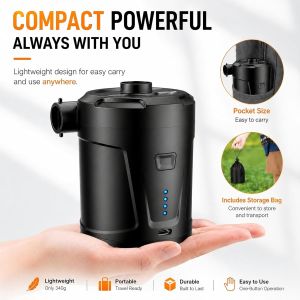 Rechargeable Portable Air Pump 5200mAh Battery 400L/min Fast Inflate Deflate Electric Air Compressor with 4 Nozzles Air Pumping