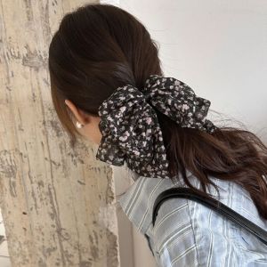 Retro French Pastoral Style Floral Print Bow Hair Grip Ponytail Clip High-end Womens Back of Head Half-tied Hair Claw Hair Clip
