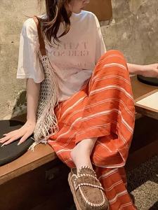Pure Summer Styling Orange Stripe Linen Shorts and T-Shirt Outfit