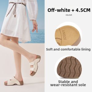 Josiny | Leather Beach Sandals For Women Thick Bottom Magic Tape