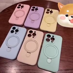 szhaiyu | Cute Liquid Silicone Magnetic Phone Case With Metal Ring Bracket For iPhone 18 17 Pro Max 16 Pro 15 14 Plus 13 Protect Cover