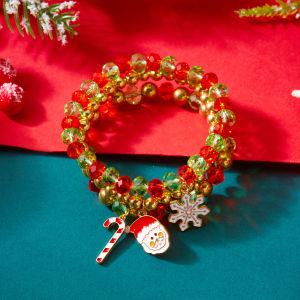 สร้อยข้อมือคริสตัลลูกปัดคริสต์มาสสำหรับผู้หญิงเครื่องประดับวันหยุดซานต้าเกล็ดหิมะกวางเรนเดียร์ของขวัญลูกปัดสีเขียวสีแดง
