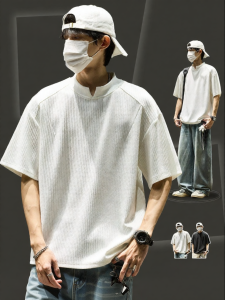 SZON | Vintage Style Mens Tshirt Texture Design V-neck Summer Wear