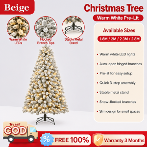Beige Christmas Tree 6FT/6.5FT/7.5FT /9FTChristmas Tree Full Set Christmas Tree para sa bahay2025 Paunang naka-install na ilaw