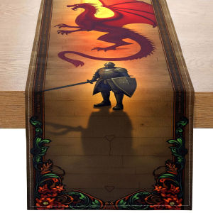 1 Piece of Medieval Fantasy Theme Table Runner with Dragon and Knight Pattern Suitable for Medieval Theme Parties Fantasy Conference Dungeons and Dragons Renaissance Expo