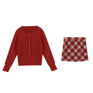ZHANGDAREN | Bộ Quần Áo Ôm Dáng Cho Người Mập Béo Sweater và Chân Váy Caro