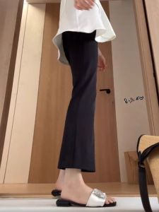 กางเกงโยคะผ้าไหมน้ำแข็งสีดำ ทรงหลวม ไซส์ใหญ่ กางเกงขายาวทรงหลวม ทรงเข้ารูป กางเกงขายาวทรงเข้ารูปสำหรับฤดูร้อน