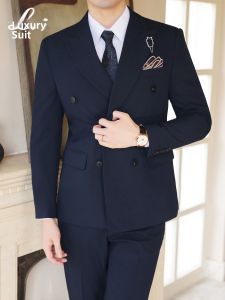 Lexiao | Double-Breasted Suit For Grooms Business Stripe