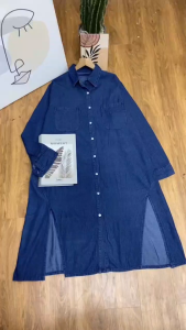 Dress Panjang Wanita Jeans Wash Import - Kemeja Dress Oversize LD 114 PJG 108 - Fashion Casual Muslimah