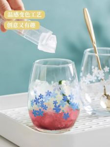 Creative Personalized Color Changing Glass Cup Ins Style Womens Cute Japanese Tea Cup Home Use Nordic round Shape Printing