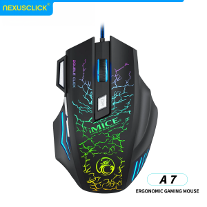 NexusClick New Hyperspeed USB Gaming Mouse RGB Backlit 2400 DPI Ergonomic Game Mice 7D Esports Wired Mouse for Laptop PC Gamer